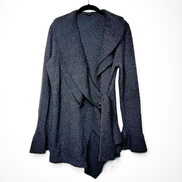 Lafayette 148 Wool Cashmere Angora Wrap Cardigan Sweater Gray Size Large - Picture 2 of 8